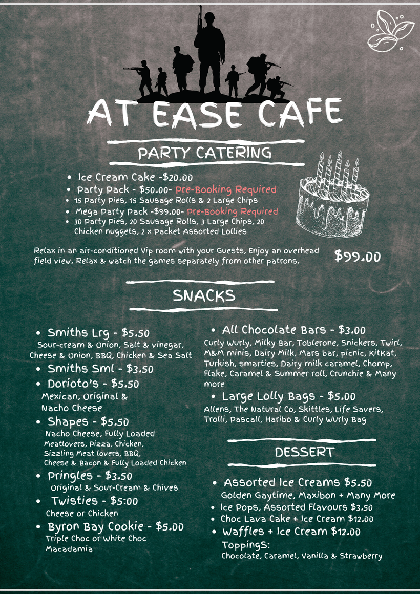 Welcome to the At Ease Cafe Menu